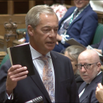 A photo of Nigel Farage being re-sworn in as an MP