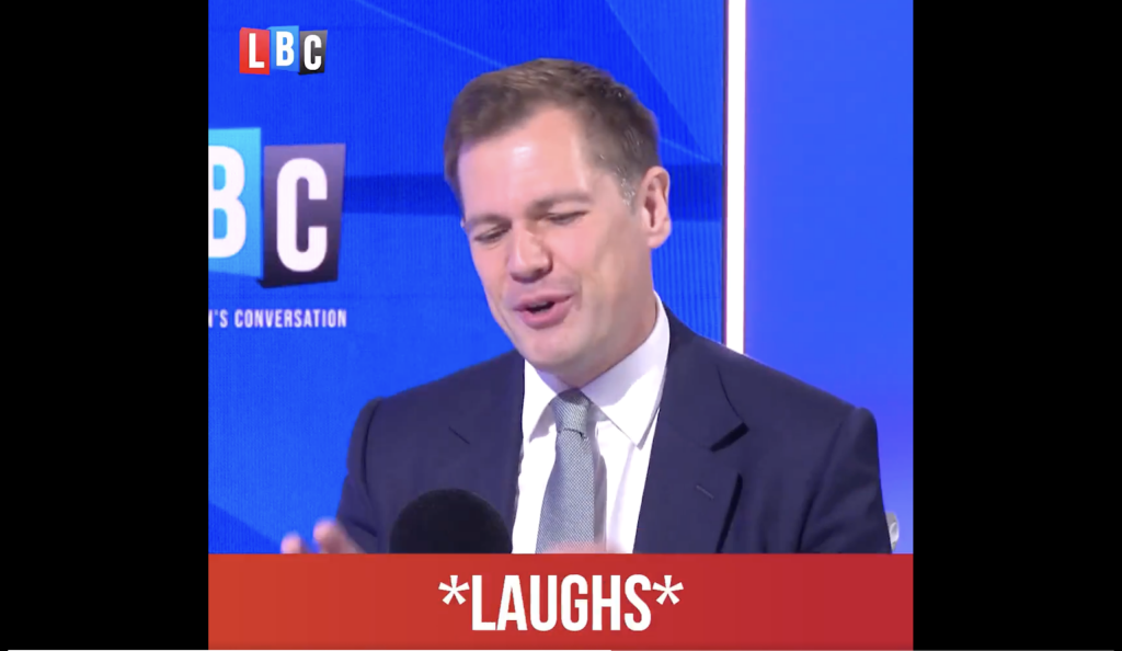 A photo of Robert Jenrick speaking to LBC