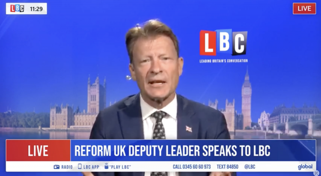 A photo of Richard Tice speaking on LBC