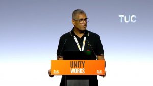 A Unite delegate proposing a TUC motion on the far right