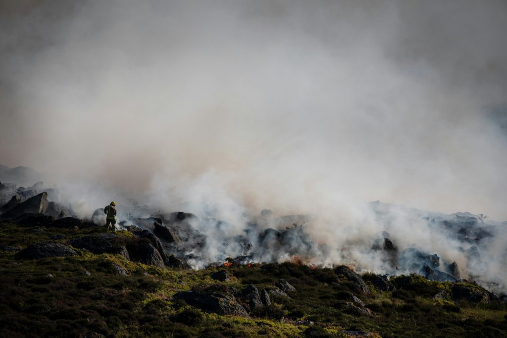 A photo of a wildfire on a mountain in Pembrokshire, Wales
