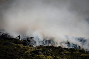 A photo of a wildfire on a mountain in Pembrokshire, Wales