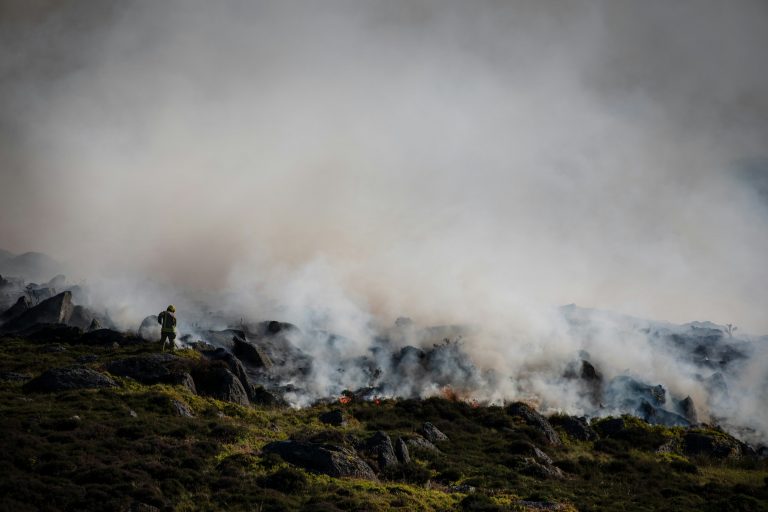 A photo of a wildfire on a mountain in Pembrokshire, Wales