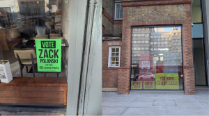 A photo of Labour and Green Party campaign posters in Holborn and St Pancras